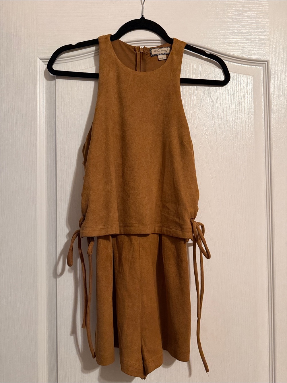 Suede-Look Sleeveless Romper with Side Ties